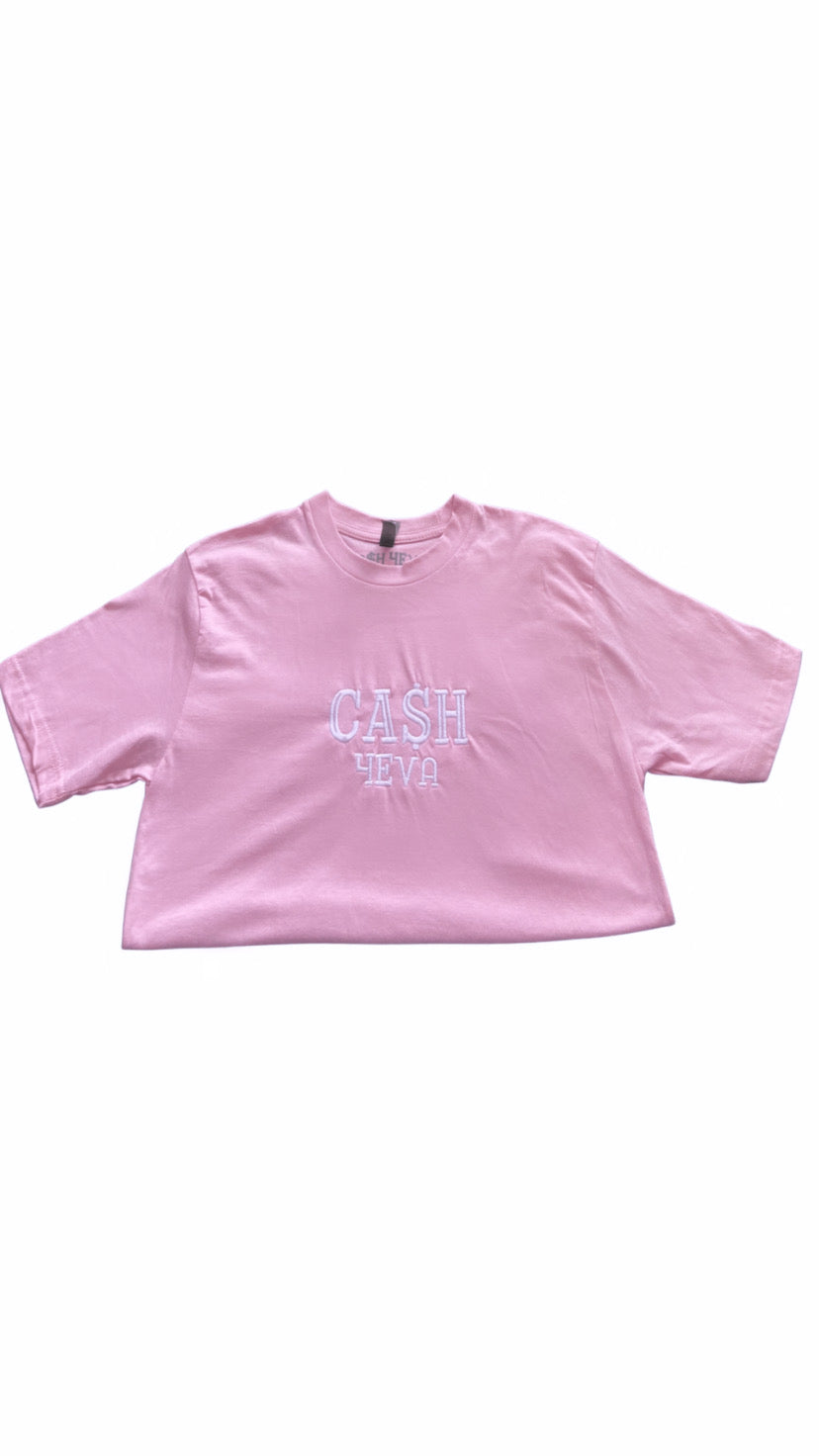 Pink & White Embroidered “Heartless” Tee